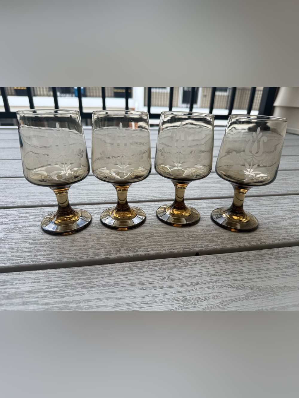 Vintage Pfaltzgraff Village Etched Libbey Tawny Brown Wine Glasses 6 oz Set of 4